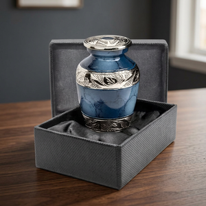 Blue Keepsake Urn Cremation Ash Casket <b>Memorial</b> Urn Metal Keepsake Urn with Gift <b>Box</b> for Remembrance - Indian Home Crafts - Product Image 3