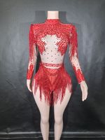 Combinaison de danse latine brodée de strass pour femmes, paillettes scintillantes, combinaison une pièce, tenue de spectacle