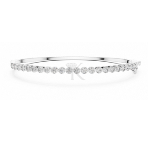 Scalloped Bezel Natural Diamond <b>Bangle</b> Featuring Natural Diamonds <b>Silver</b> Hinged <b>Bracelet</b> Half Eternity Stacking Unisex Luxury - Product Image 3