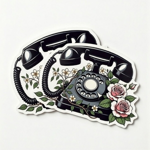 Autocollants en vinyle imperméables personnalisés de haute qualité, découpés à la forme, téléphone vintage, impression de logo, vente en gros, autocollants rétro pour téléphone - Product Image 3
