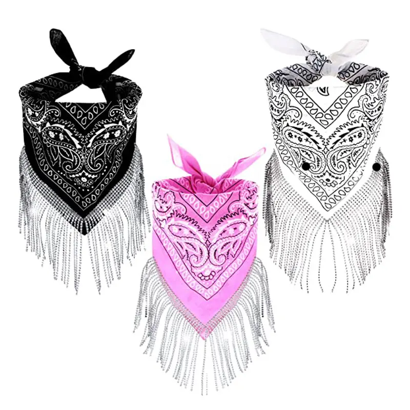 Disco Fransen Bandana Cowgirl Bachelorette Bandana für Frauen Damen Mädchen Geschenk glänzenden Strass