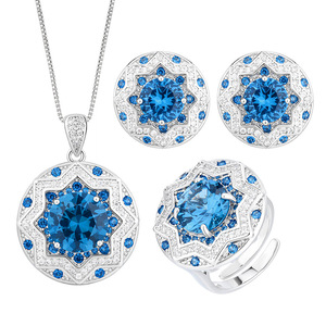 2025 new High-end jewelry copper gold-plated <b>simulation</b> blue crystal round temperament light luxury suit women 10-8mm - Product Image 5