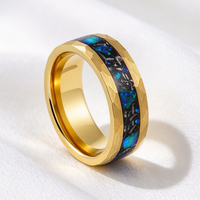 Bague de mariage et de fiançailles pour homme en carbure de tungstène martelé plaqué or 8 mm avec incrustation opale et météorite, vente en gros