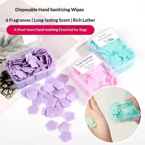 Feuilles <span class=keywords><strong>de</strong></span> <span class=keywords><strong>savon</strong></span> en papier portables pour le lavage des mains, jetables, format voyage, en forme <span class=keywords><strong>de</strong></span> pétale, parfumées à la rose, dans une boîte - Product Image 2