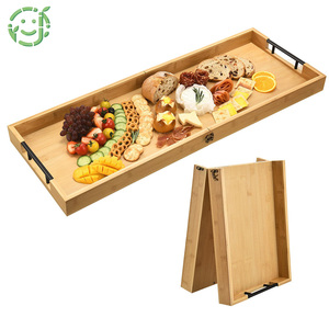 JQ Foldable Bamboo Wood Serving Platter Set Luxury Trim Cheese Boards & Charcuterie Boards