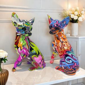 Nouvelle figurine de chiot chihuahua mignonne avec graffiti, décoration pour étude, entrée, hall d'exposition, cadeau, artisanat en résine, sculpture artistique - Product Image 3