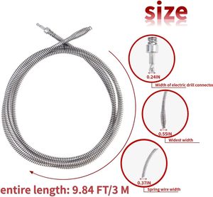 Sturalavandini Elettrico da 3 Metri, Resistente, Compatibile con Trapani Elettrici, Raccogli Capelli, Spirale per Scarichi - Product Image 4