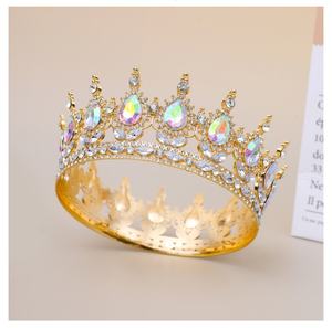 Barroco corona redonda completa oro <span class=keywords><strong>pastel</strong></span> Topper Metal y aleación suministros decorativos con diamantes <span class=keywords><strong>de</strong></span> imitación Tiara y ramo Accesorios - Product Image 4