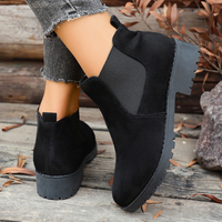 Bottines Chelsea en daim pour femmes, talon bloc, semelle à crampons, côtés élastiques, à enfiler, chaussures de mode automne-hiver, noires