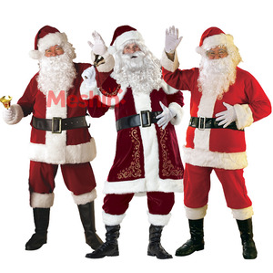 Costume de Père Noël rouge en velours de luxe, très vendu, pour homme, famille, adulte, fête, festival, cosplay de Noël - Product Image 1