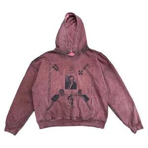 <span class=keywords><strong>Felpa</strong></span> con Cappuccio Personalizzata da <span class=keywords><strong>Uomo</strong></span>, Stile Vintage Rosso, Effetto Lavaggio Acido, Strappata e Corta - Product Image 1