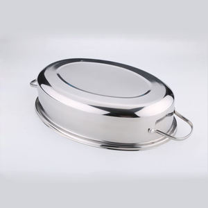 Sartén ovalada de metal de acero inoxidable con tapa y estante - Product Image 5