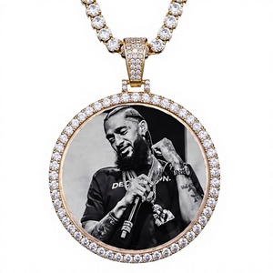Colgante Redondo de Moissanita, Estilo Hip Hop, Cadena de Eslabones Redondos, Chapado en Oro, Plata 925, Joyería Unisex - Product Image 2