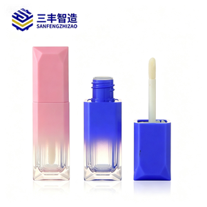 Tubo de Brillo Labial Cuadrado de Plástico Degradado Rosa Azul, Envase Cosmético Vacío de 5ml con Tapa de Rosca y Superficie Esmerilada - Product Image 2