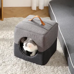 Factory Home Style Pet Cave 2 In 1 Removable Cushion Foldable Pet Sofa Bed Cat House