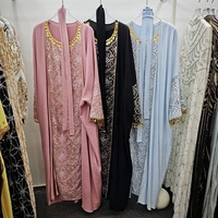 Ensemble Abaya de Luxe Perlé de Dubaï, Tenue Islamique Aïd Ramadan, Vente en Gros, Nouvelle Robe Longue Intérieure en Mousseline Noire pour Femme avec Cardigan Ouvert sur le Devant