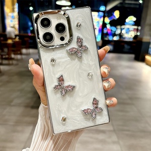 เคสโทรศัพท์ขอบตรงแบบชุบเคลือบ สำหรับ iPhone 12 13 14 15  ลายกลิตเตอร์เพชรผีเสื้อแบบทรายไหล สำหรับ iPhone 16 Pro Max - Product Image 5