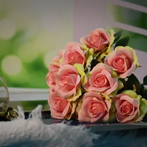 Flores a granel Artificial Real Touch Flor Rosas China Decoración del hogar Boda