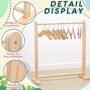 Wooden <b>Clothes</b> <b>Rack</b> For Pets Double Bar Standing Type Natural Wood Color Rectangle Shape Floor Standing Drying <b>Rack</b> Organizer - Product Image 4