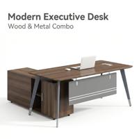 Bureau de direction en bois de luxe avec pieds en bois, mobilier de bureau pour hôpital, bureau de direction en forme de L avec tiroirs de rangement