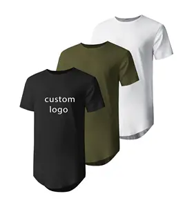 Großhandel Custom Logo 60% Baumwolle 35% Polyester 5% Spandex Slim Fit Basic Herren T-Shirts mit gebogenem Saum