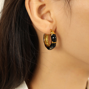 Pendientes de Aro Negros con Forma de Gota, Chapados en Oro, Aleación de Zinc, Acero de Titanio, Joyería de Moda para Fiesta EH131 - Product Image 4