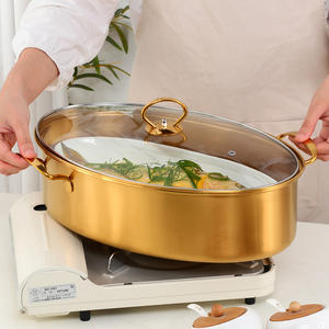 Kitchenware Multifunctional Stainless Steel Oval Steamed <strong>Fish</strong> <strong>Pot</strong> with Double Handles Titanium Plating Glass Cover Modern Design - Product Image 3