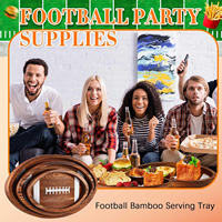 Plateau en bois en forme de ballon de football, 3 tailles, ensemble de plateaux de service avec rebord surélevé pour les fêtes, les barbecues et les apéritifs
