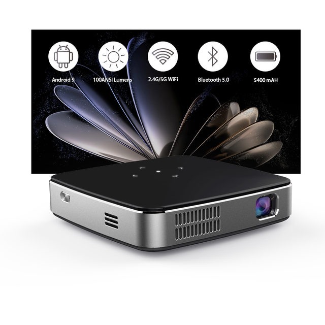 Mini Portable LED DLP Projector 5400 Battery Inbuilt High Lumens Wireless WiFi Android 9 Smart Android Camping Beamer