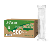 Fourchettes jetables blanches de qualité supérieure, robustes, 500 pièces, biodégradables, compostables, emballées individuellement, pour restaurants et fêtes