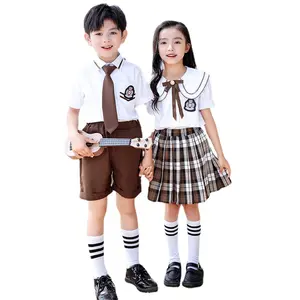 국제 교복 현대 패션 디자인 소년 소녀를위한 통기성 면 세트 모직 유치원 유니폼