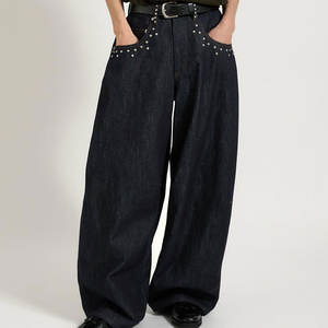 Мужские джинсы свободного кроя с камнями, дизайнерские, из необработанного денима, с широкими штанинами, селвидж, на заказ - Product Image 2