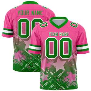 Camiseta de Fútbol Americano Personalizada con Degradado de Estrellas en Rosa y Verde Kelly - Product Image 1
