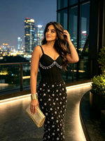 Vestido largo elegante negro con estampado floral, escote en V, sin mangas, corsé, abertura, para fiesta, personalizado OEM