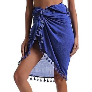 Beach Sarong Pareo Damen Semi-Sheer Swimwear Cover Ups Kurzer Rock mit Quasten - Product Image 4