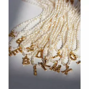 Cadena de perlas de agua dulce auténtica, Collar personalizado con letras