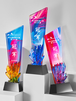 Cadeau d'entreprise personnalisé, trophée en verre de 25 cm, souvenir sportif en cristal, gravure sur cristal, plaque de récompense en cristal