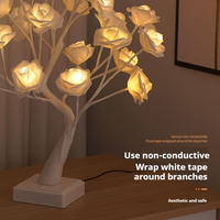 Arbre à roses artificiel RGB de 45 cm, 24 LED, 16 couleurs, télécommande, batterie USB, pour la Saint-Valentin, mariage, chambre à coucher, décoration intérieure