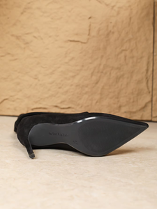 Sepatu Bot Wanita Hitam Suede Setengah Paha dengan Hak Tipis dan Ujung Runcing, Fitur Peninggi Tinggi untuk Musim Dingin - Product Image 2