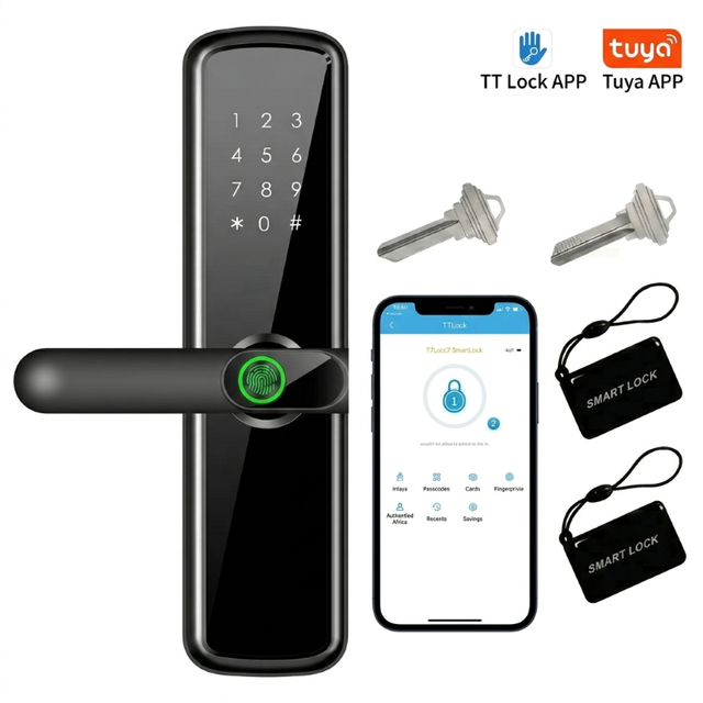 Wholesale Smart Home Tuya Alexa TTLock Digital Smart Door Lock Fingerprint Keypad Cloud Brass Door Aluminum/Wood/Steel Doors