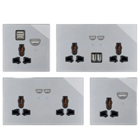 Interruptor de Luz de Pared de Doble Polo y 3 Vías con Reemplazo de Interruptor, Enchufe de Vidrio Templado Blanco/Negro/Dorado/Gris, 13A, USB, 2 Tomas, 250V, Reino Unido