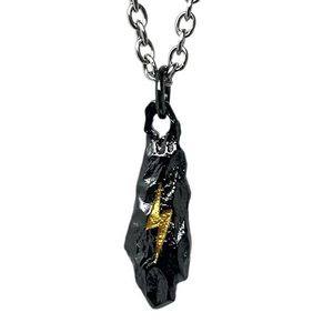 Collar de Acero Inoxidable con Colgante de Rayo Dorado en Forma de Piedra Negra Vintage, Sin Deslustre, para Hombre y Mujer, Collar de Acero de Titanio - Product Image 5