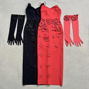 Robe longue élégante rouge à col halter, robe <span class=keywords><strong>de</strong></span> <span class=keywords><strong>soirée</strong></span> <span class=keywords><strong>de</strong></span> luxe pour femmes avec fleurs 3D, dos nu, nœud, robe <span class=keywords><strong>de</strong></span> <span class=keywords><strong>soirée</strong></span> formelle avec longues manches - Product Image 4