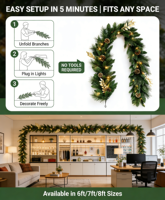 Guirlande de Noël en PVC de longueur personnalisable avec des cônes de pin, guirlande artificielle en aiguilles de pin pour la décoration de Noël à la maison et les fêtes