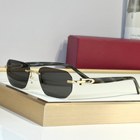 Nouvelles Lunettes de Soleil de Luxe Rétro Classiques pour Hommes, Verres UV400, Monture en Bois Sans Cadre en Corne de Buffle, Titane, Oculos De Sol