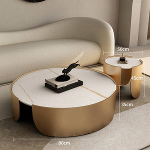 Table basse en marbre plaqué or, ronde, moderne, pour salon, design pour petit appartement - Product Image 6