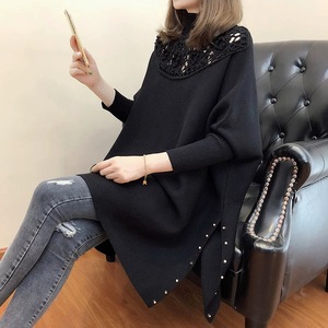 <span class=keywords><strong>Pull</strong></span>-over ajouré à <span class=keywords><strong>perles</strong></span> pour femmes, poncho à manches longues, en tricot, ample, dernière collection - Product Image 6