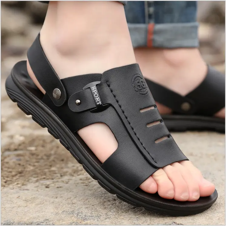 2022 summer new men's sandals fashion dual-purpose flat slippers leather casual breathable sandals