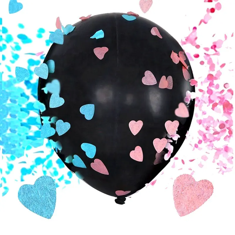 Globo de confeti de corazón personalizado para niño o niña, 36 pulgadas, color negro gigante, para decoración de fiesta de Baby Shower