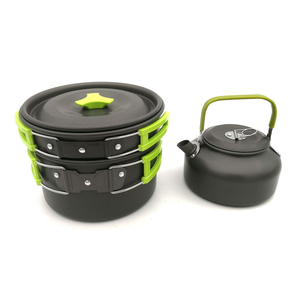 3 pièces/ensemble Ultra-léger En Alliage D'aluminium <span class=keywords><strong>Camping</strong></span> Ustensiles De Cuisine Ustensiles de Cuisson Théière Pique-Nique Vaisselle Bouilloire Pot Poêle - Product Image 6